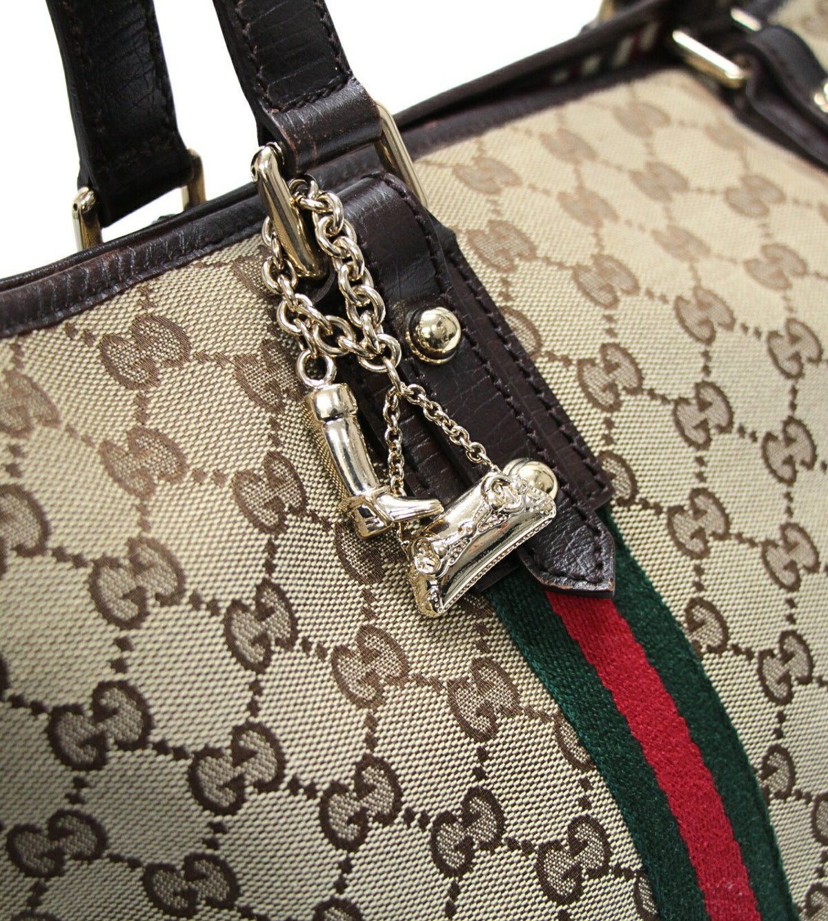 GUCCI Sherry Line GG Canvas Tote Bag Beige Brown