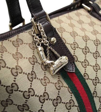 GUCCI Sherry Line GG Canvas Tote Bag Beige Brown