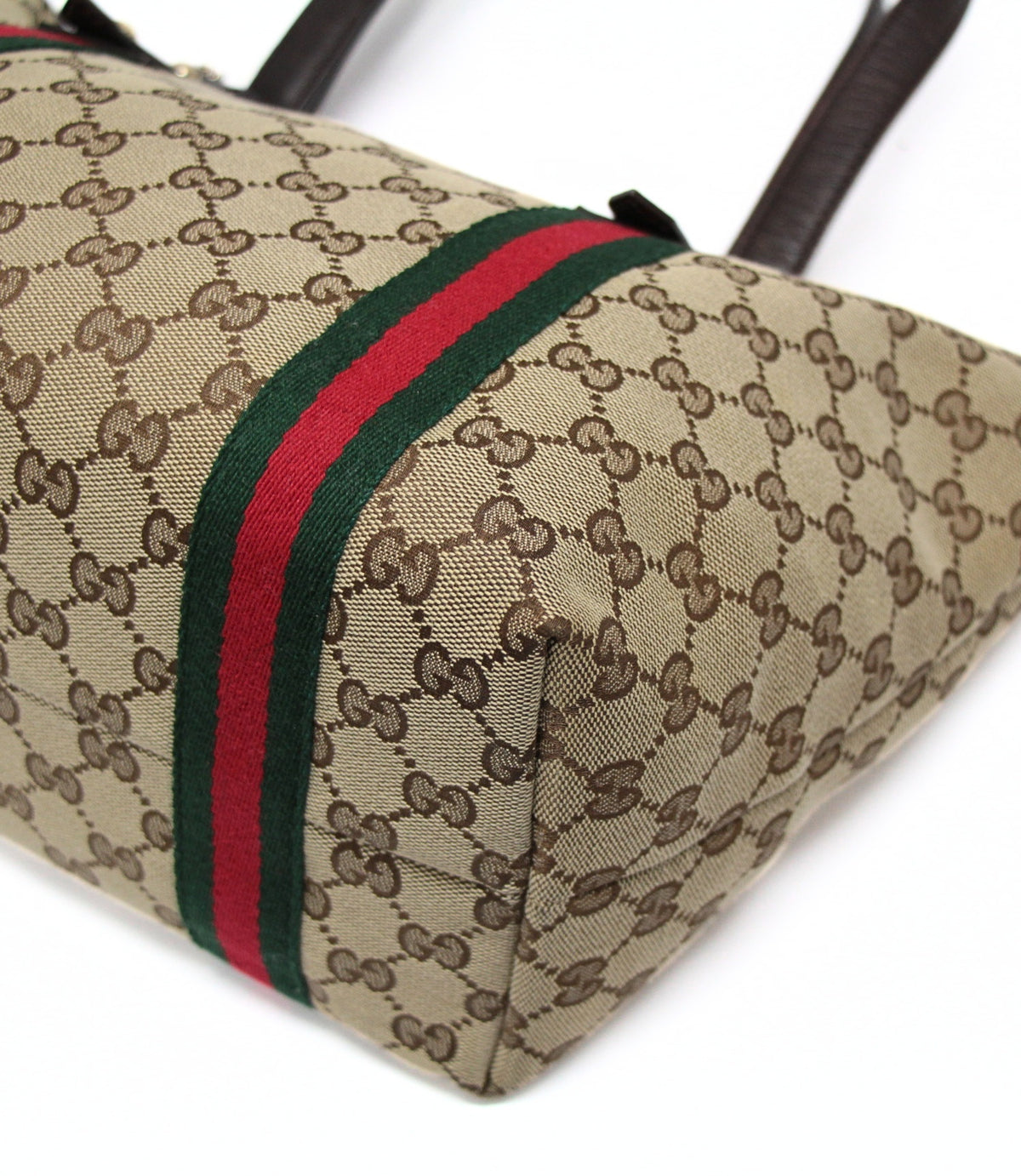 GUCCI Sherry Line GG Canvas Tote Bag Beige Brown