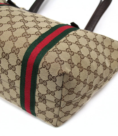 GUCCI Sherry Line GG Canvas Tote Bag Beige Brown