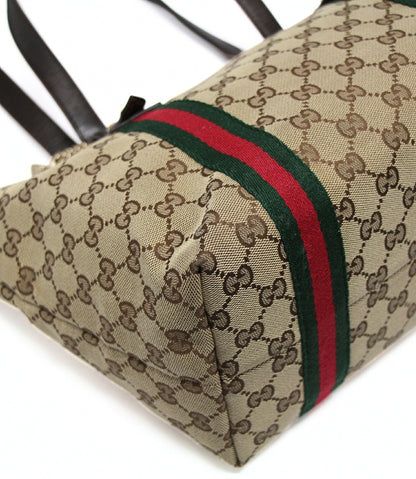 GUCCI Sherry Line GG Canvas Tote Bag Beige Brown