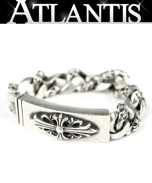 CHROME HEARTS Fancy Link Floral Cross ID Bracelet Silver