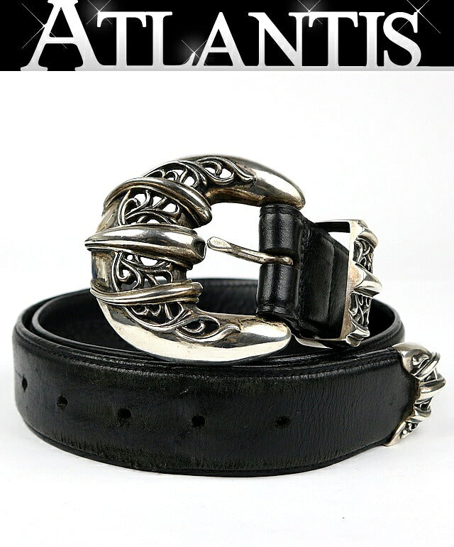 CHROME HEARTS 3PC Talon Silver Leather Belt Black Size 32