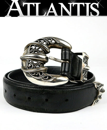CHROME HEARTS 3PC Talon Silver Leather Belt Black Size 32