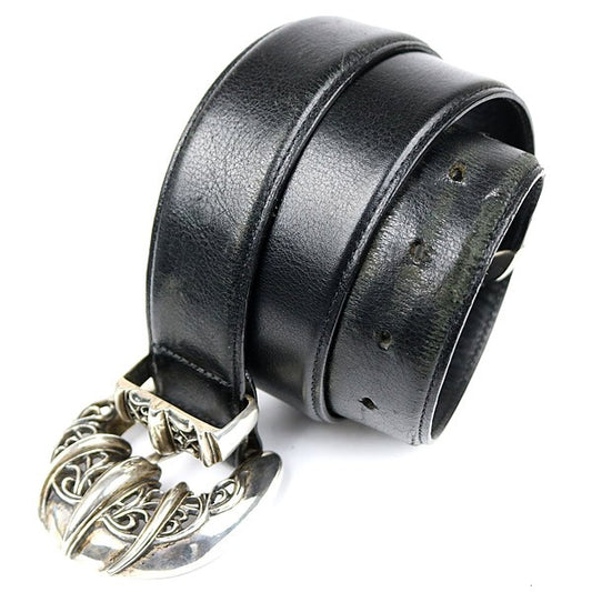 CHROME HEARTS 3PC Talon Silver Leather Belt Black Size 32