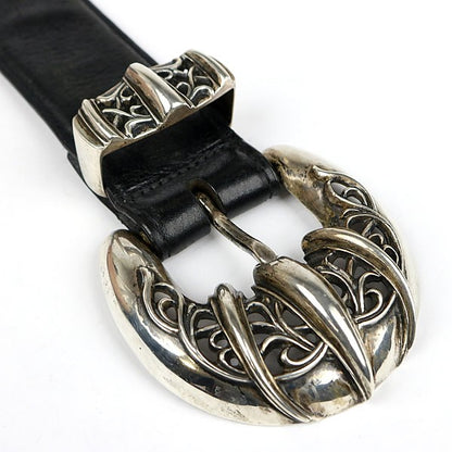 CHROME HEARTS 3PC Talon Silver Leather Belt Black Size 32