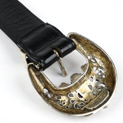 CHROME HEARTS 3PC Talon Silver Leather Belt Black Size 32