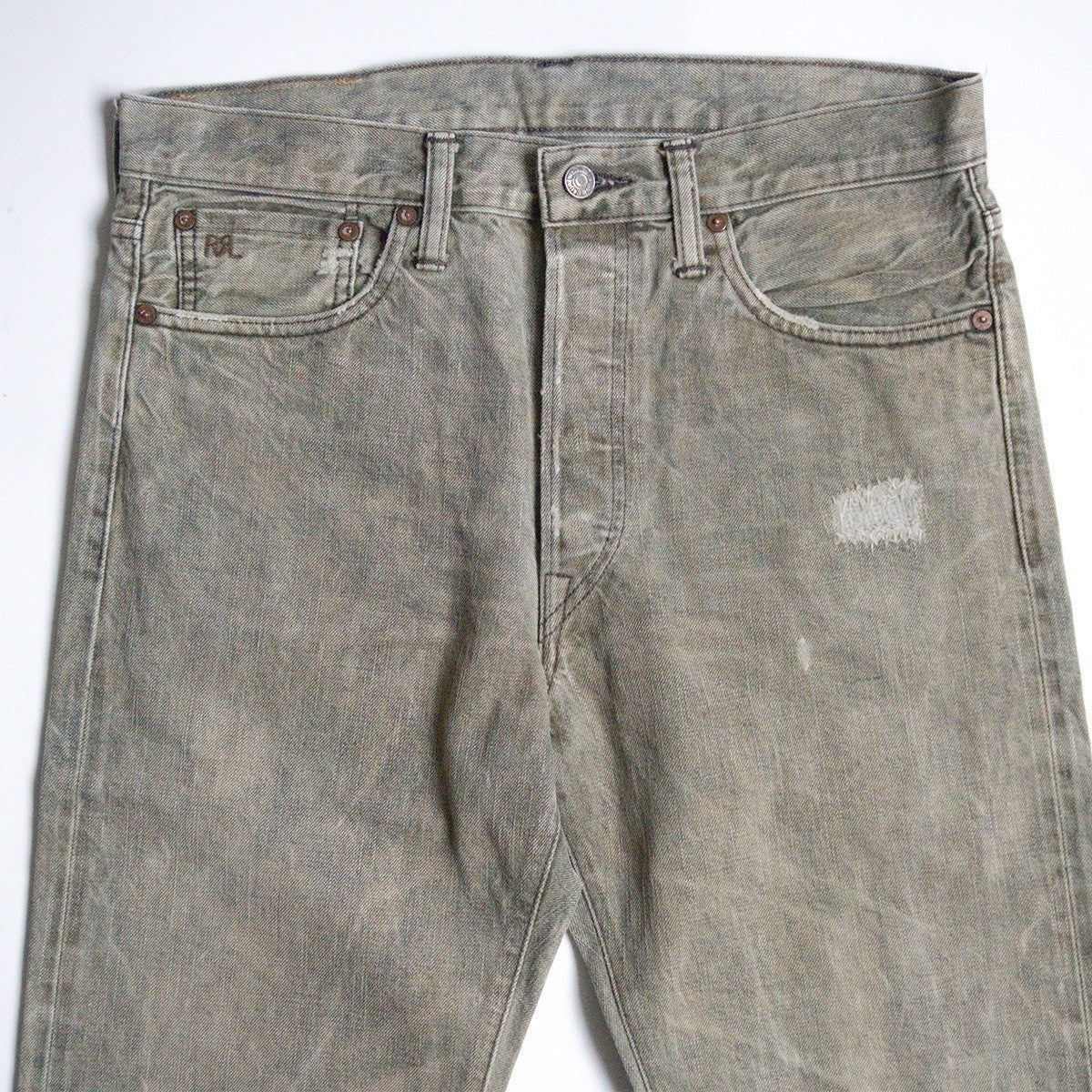 RRL Made in USA Olive Wash Straight-Leg Jeans Size 32×30