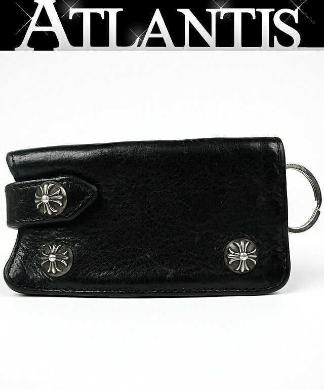 CHROME HEARTS Cross Button Leather Key Case Black