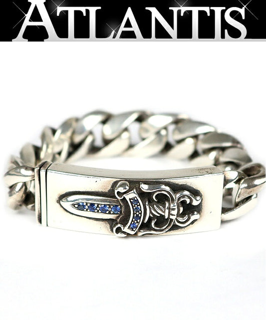 CHROME HEARTS Old Dagger ID Bracelet Blue Sapphire Silver