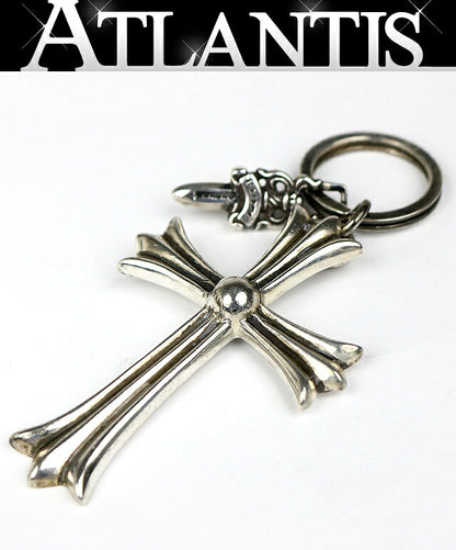 CHROME HEARTS Large Cross Split Dagger Key Ring Silver