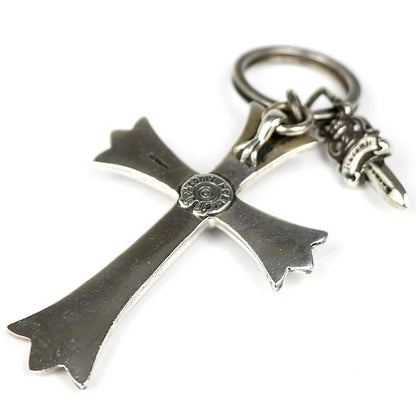 CHROME HEARTS Large Cross Split Dagger Key Ring Silver