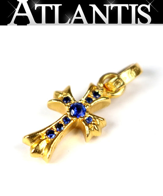 CHROME HEARTS 22K Baby Fat Cross Pave Blue Sapphire Charm