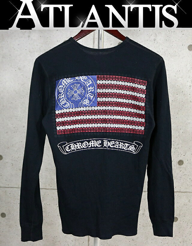 CHROME HEARTS Old American Flag Thermal T-Shirt Black Size M