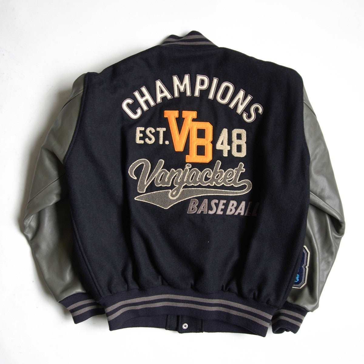 VAN JAC Leather Sleeve Patch Varsity Jacket Size LL