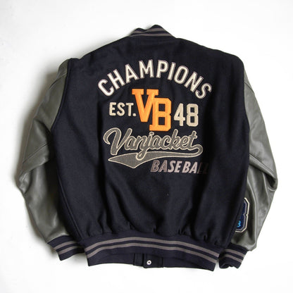 VAN JAC Leather Sleeve Patch Varsity Jacket Size LL