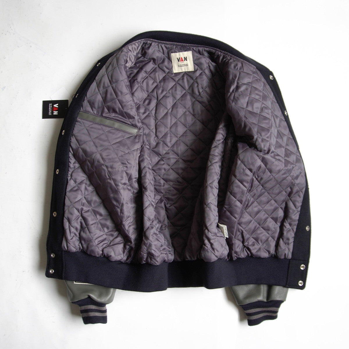 VAN JAC Leather Sleeve Patch Varsity Jacket Size LL