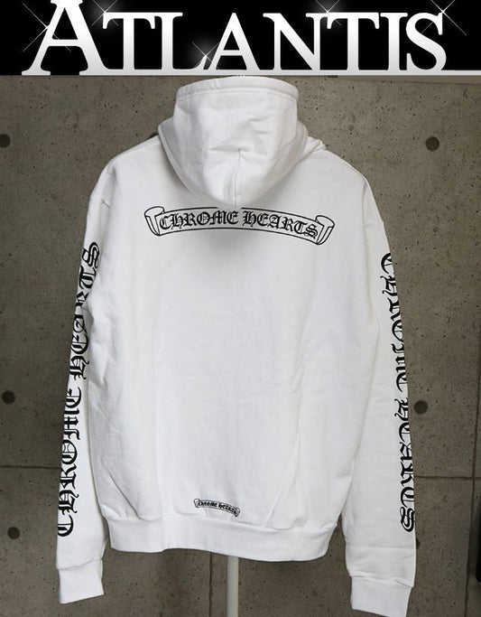 CHROME HEARTS Scroll Label Sleeve Logo Hoodie White Size M