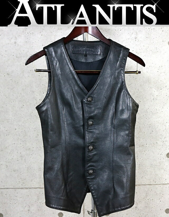 CHROME HEARTS Old 4-Button Leather Vest Black Size S