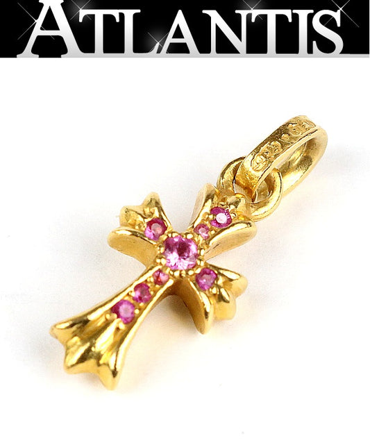 CHROME HEARTS 22K Baby Fat Cross Pink Sapphire Charm Gold