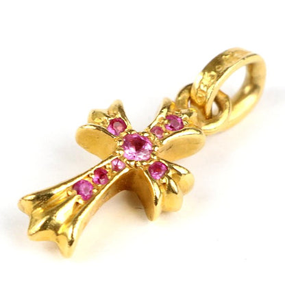 CHROME HEARTS 22K Baby Fat Cross Pink Sapphire Charm Gold