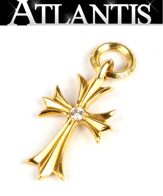 CHROME HEARTS 22K Gold Tiny CH Cross Diamond Pendant Charm