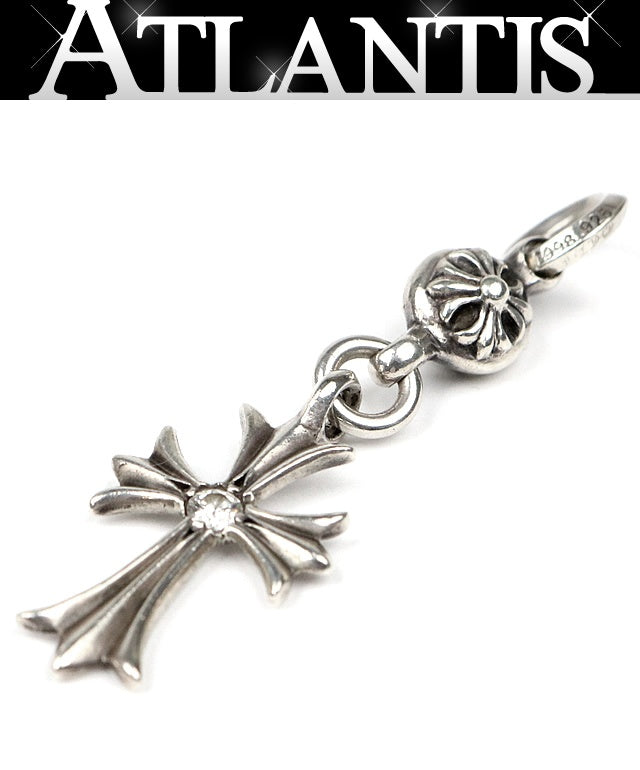 CHROME HEARTS 1 Ball Tiny CH Cross 1 Diamond Pendant Silver