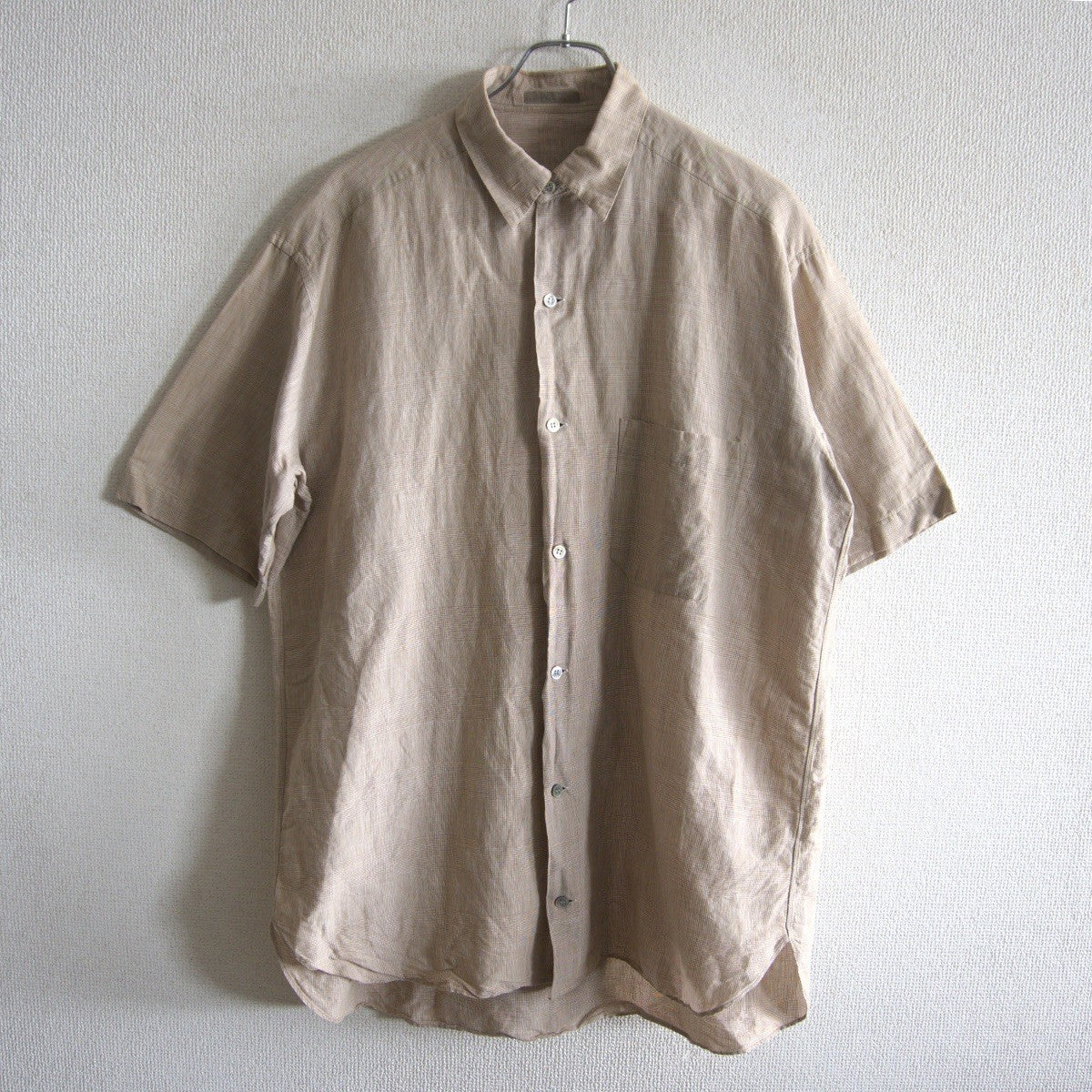 Y's for men Cotton Linen Check Short Sleeve Shirt Size L