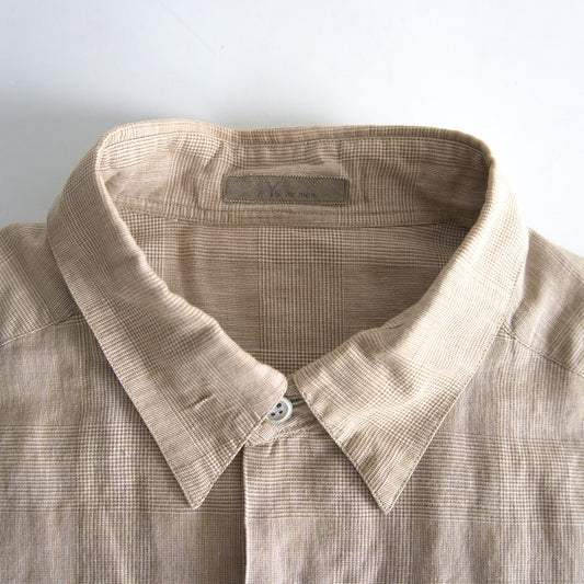 Y's for men Cotton Linen Check Short Sleeve Shirt Size L