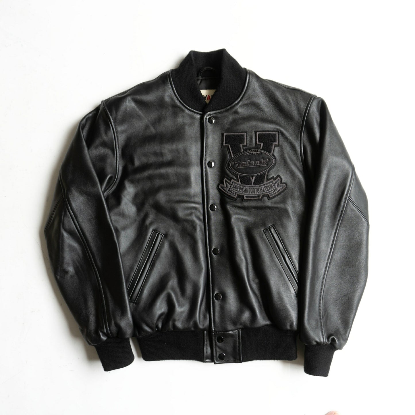 VAN JAC All Leather Varsity Jacket w/ Patches Size M