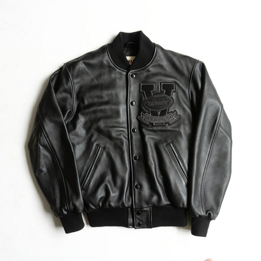 VAN JAC All Leather Varsity Jacket w/ Patches Size M