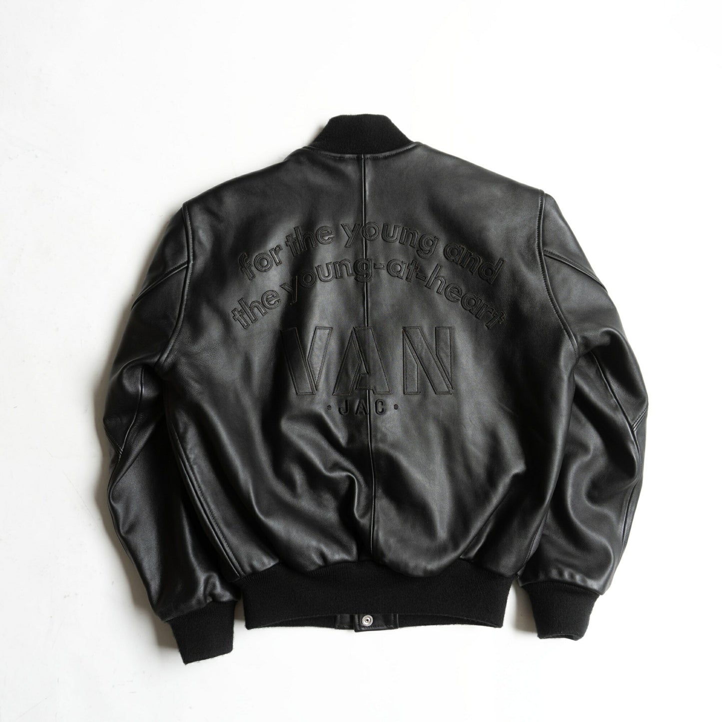VAN JAC All Leather Varsity Jacket w/ Patches Size M