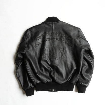 VAN JAC All Leather Varsity Jacket w/ Patches Size M