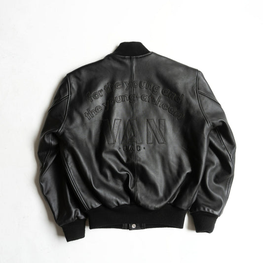 VAN JAC All Leather Varsity Jacket w/ Patches Size M