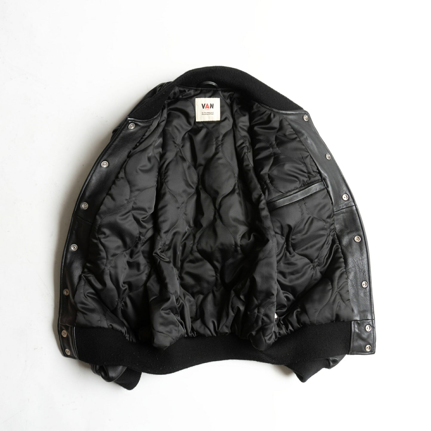 VAN JAC All Leather Varsity Jacket w/ Patches Size M