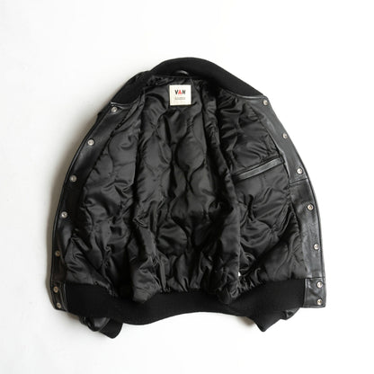 VAN JAC All Leather Varsity Jacket w/ Patches Size M