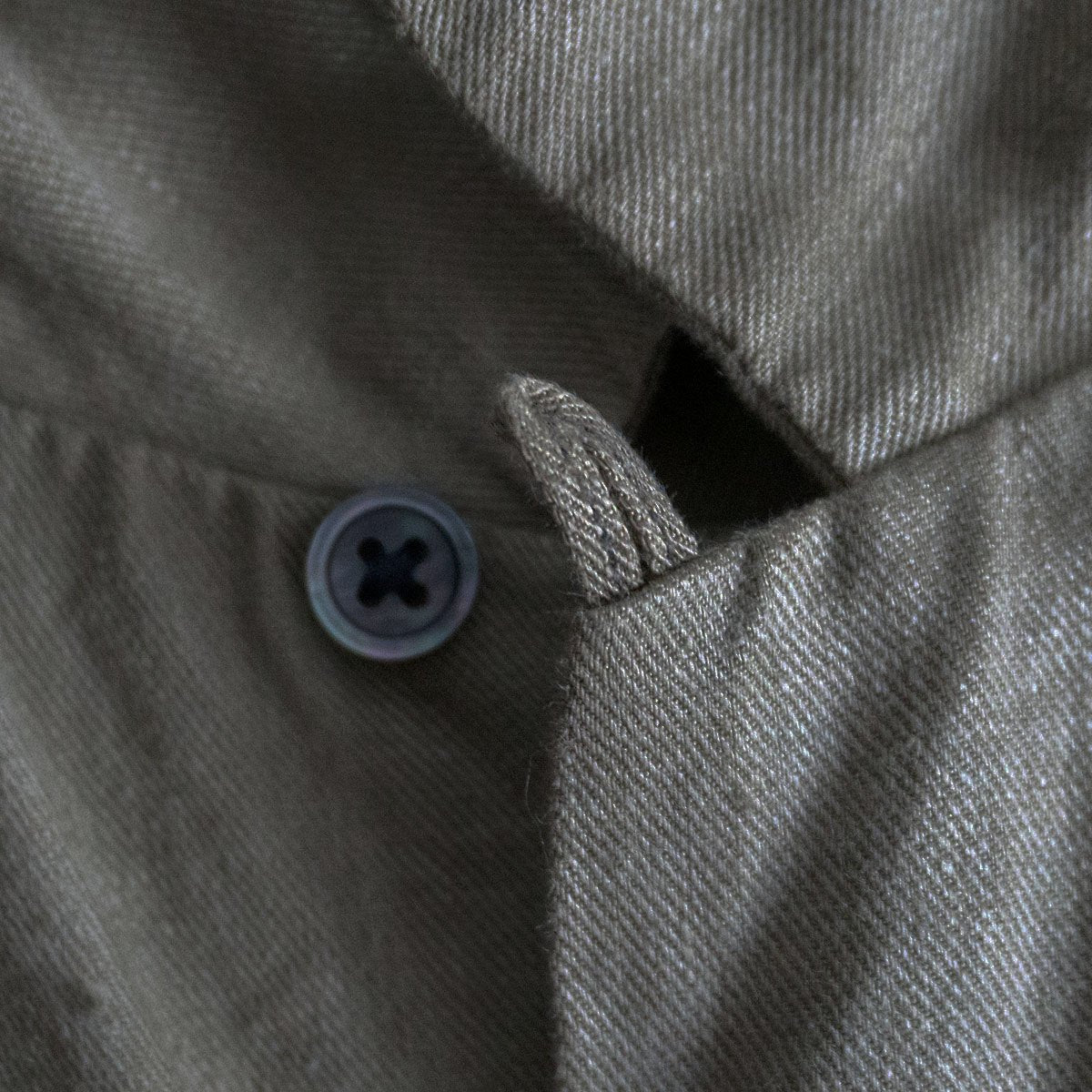 NIGEL CABOURN Linen Twill Open Collar Shirt Size M