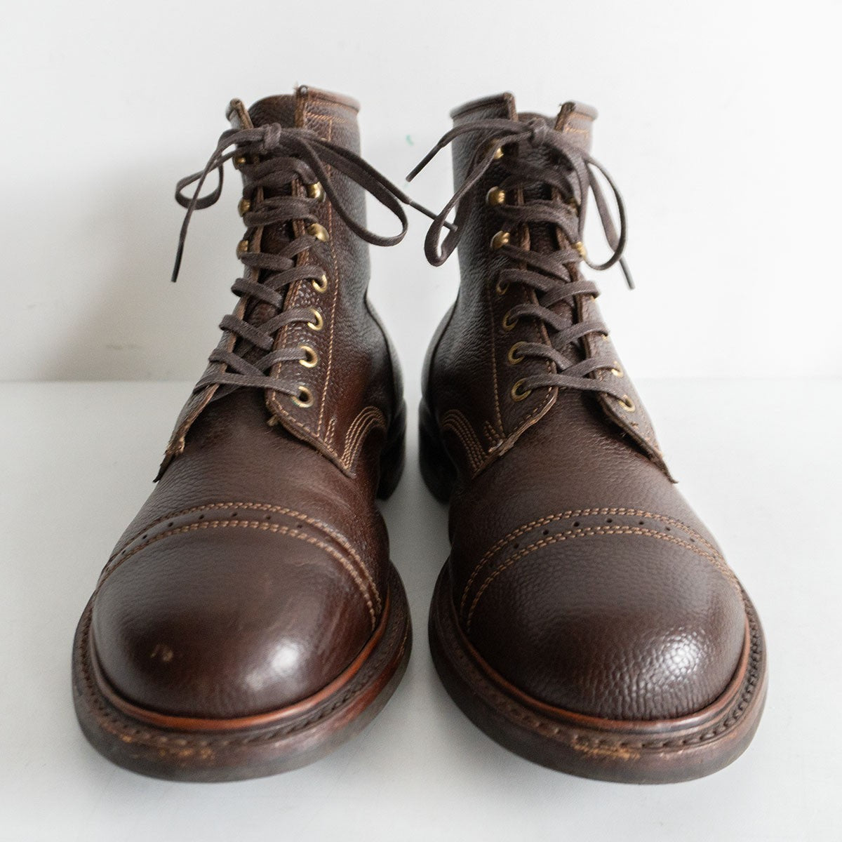 RRL Bowery Cap Toe Grained Leather Work Boots Brown Size 10