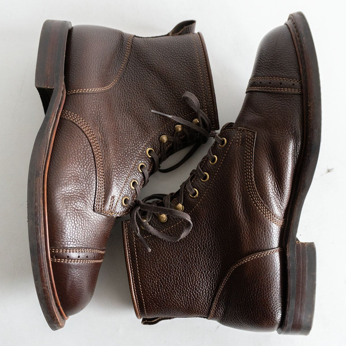 RRL Bowery Cap Toe Grained Leather Work Boots Brown Size 10