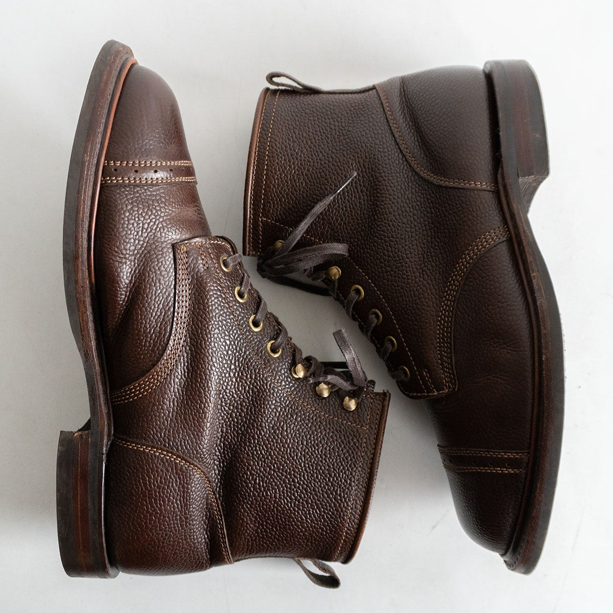 RRL Bowery Cap Toe Grained Leather Work Boots Brown Size 10