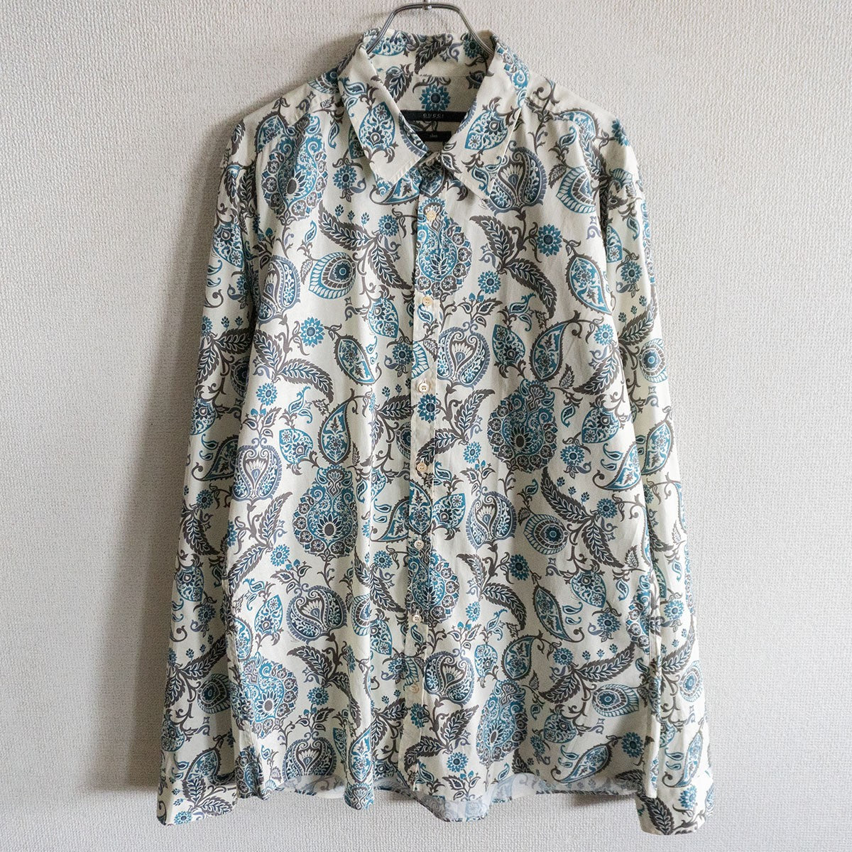GUCCI Paisley Cotton Long Sleeve Shirt Size 43/17