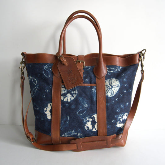 POLO RALPH LAUREN Classic Resort Canvas Leather Tote Indigo