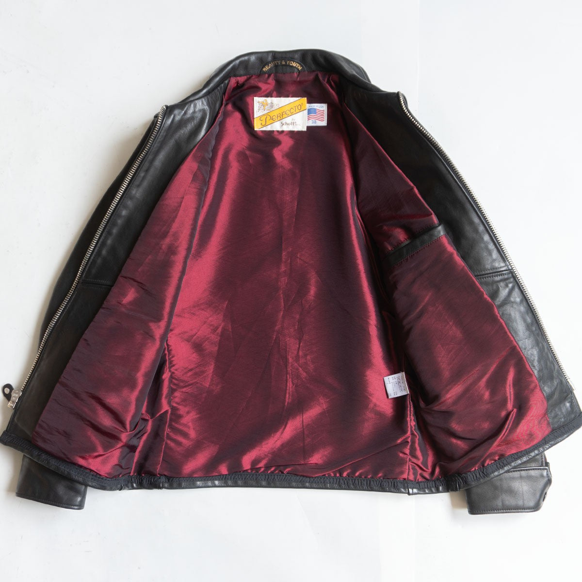 SCHOTT x UA 164UA Collared Single Rider Jacket Black Size 38