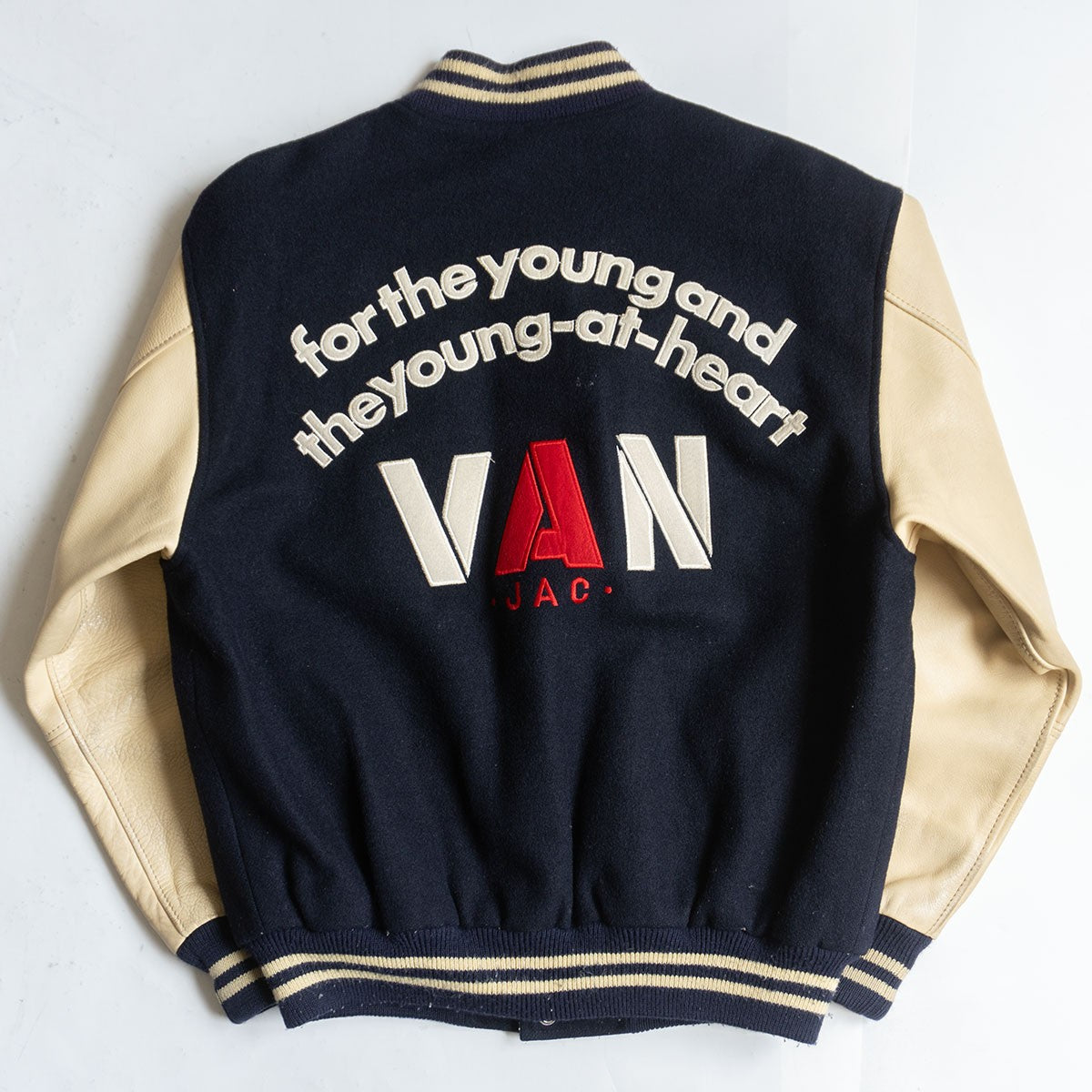 VAN JAC Wool Leather Sleeve Varsity Jacket Size L