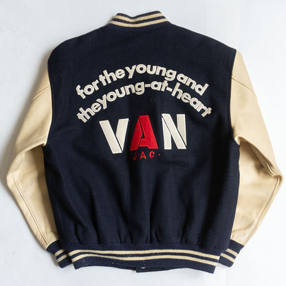 VAN JAC Wool Leather Sleeve Varsity Jacket Size L