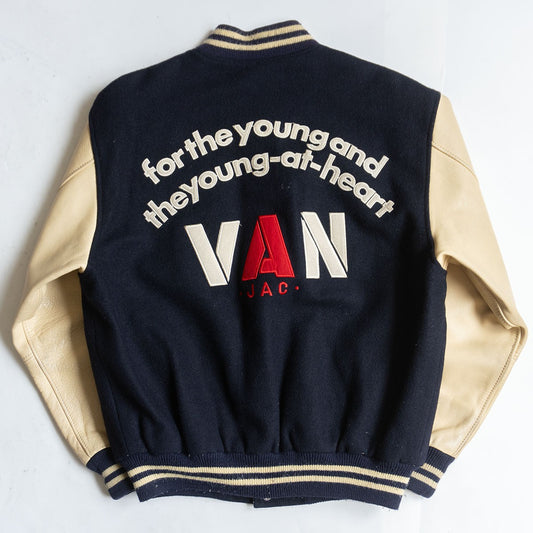 VAN JAC Wool Leather Sleeve Varsity Jacket Size L