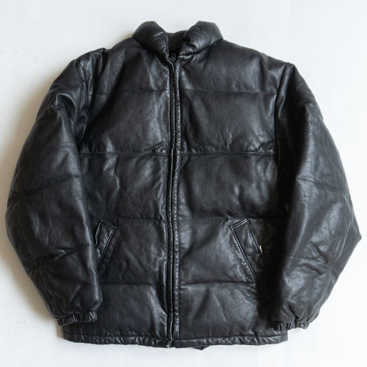 SCHOTT 214D Leather Down Jacket Black Size 36