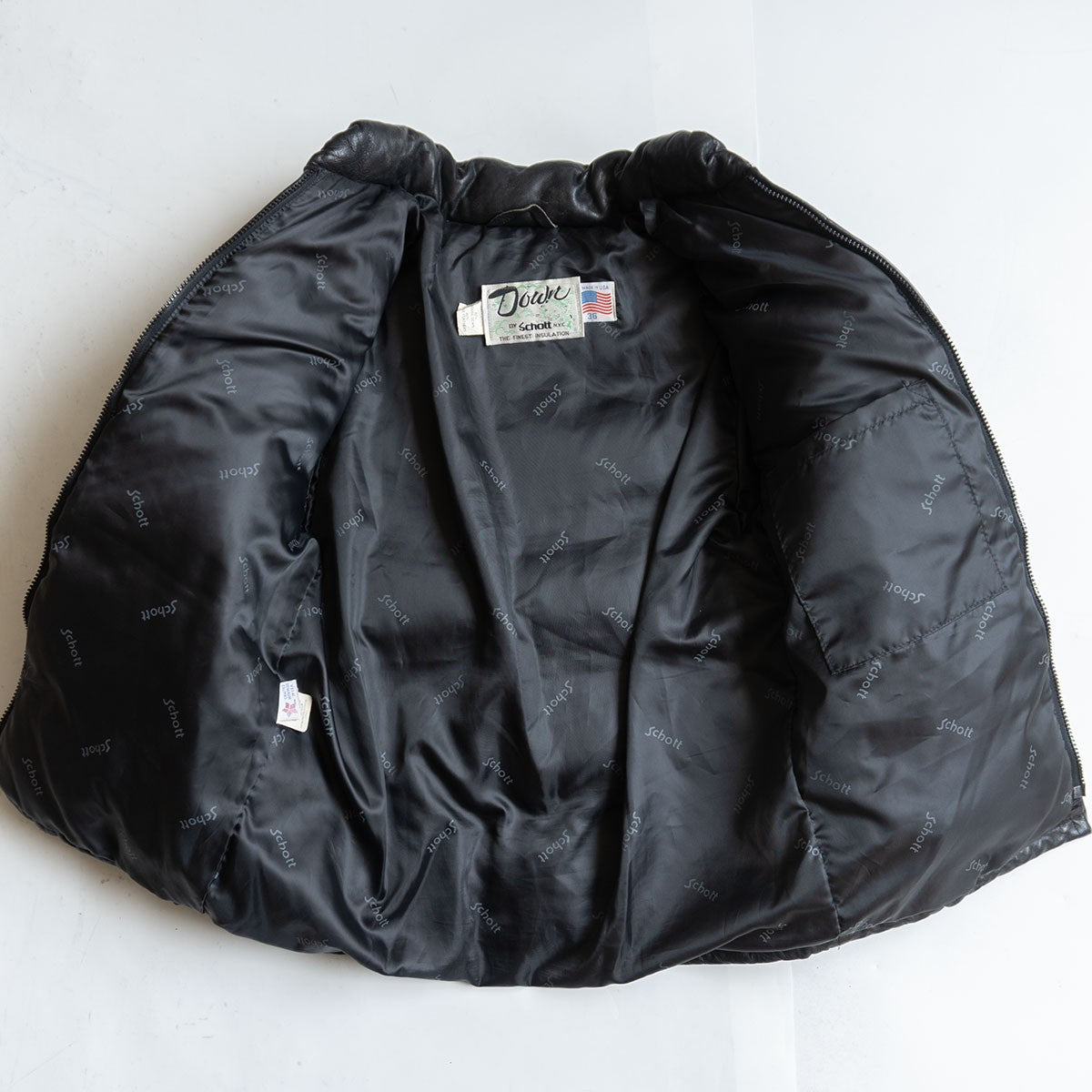 SCHOTT 214D Leather Down Jacket Black Size 36