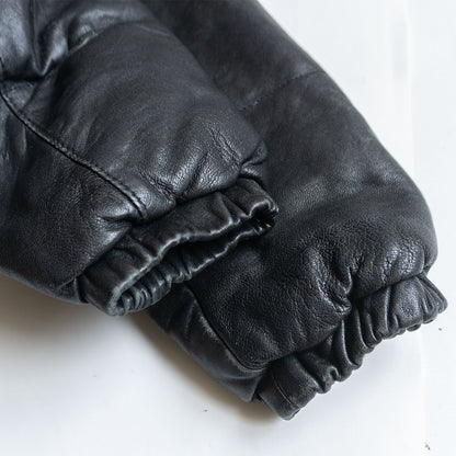 SCHOTT 214D Leather Down Jacket Black Size 36