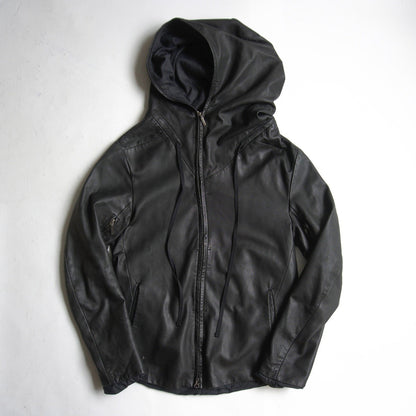 Yasuyuki Ishii Hooded Sheep Leather Jacket Black Size S